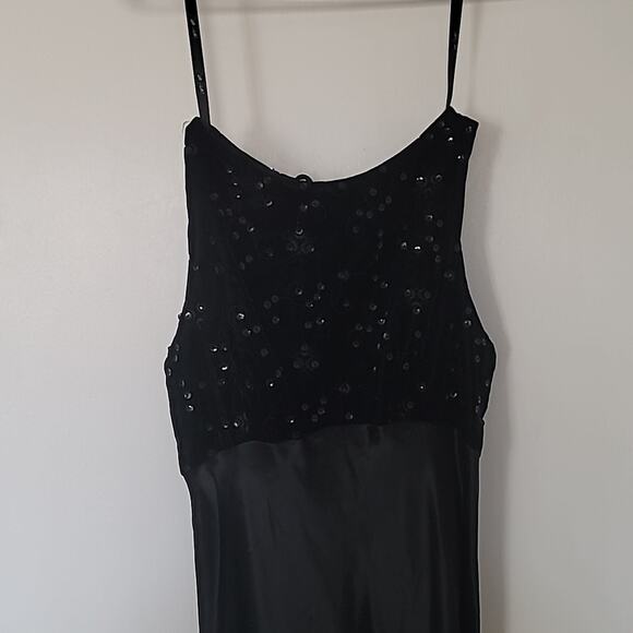 Never Worn VTG 2000s Prom Dress Long Silky Satin Velvet Sequin Empire Waist Top - Picture 1 of 11